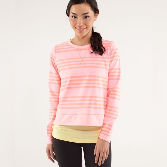 Lululemon Run: Warm Up Crew Ocean Stripe Bleached Coral / Pop Orange Sz 4 - Picture 1 of 9